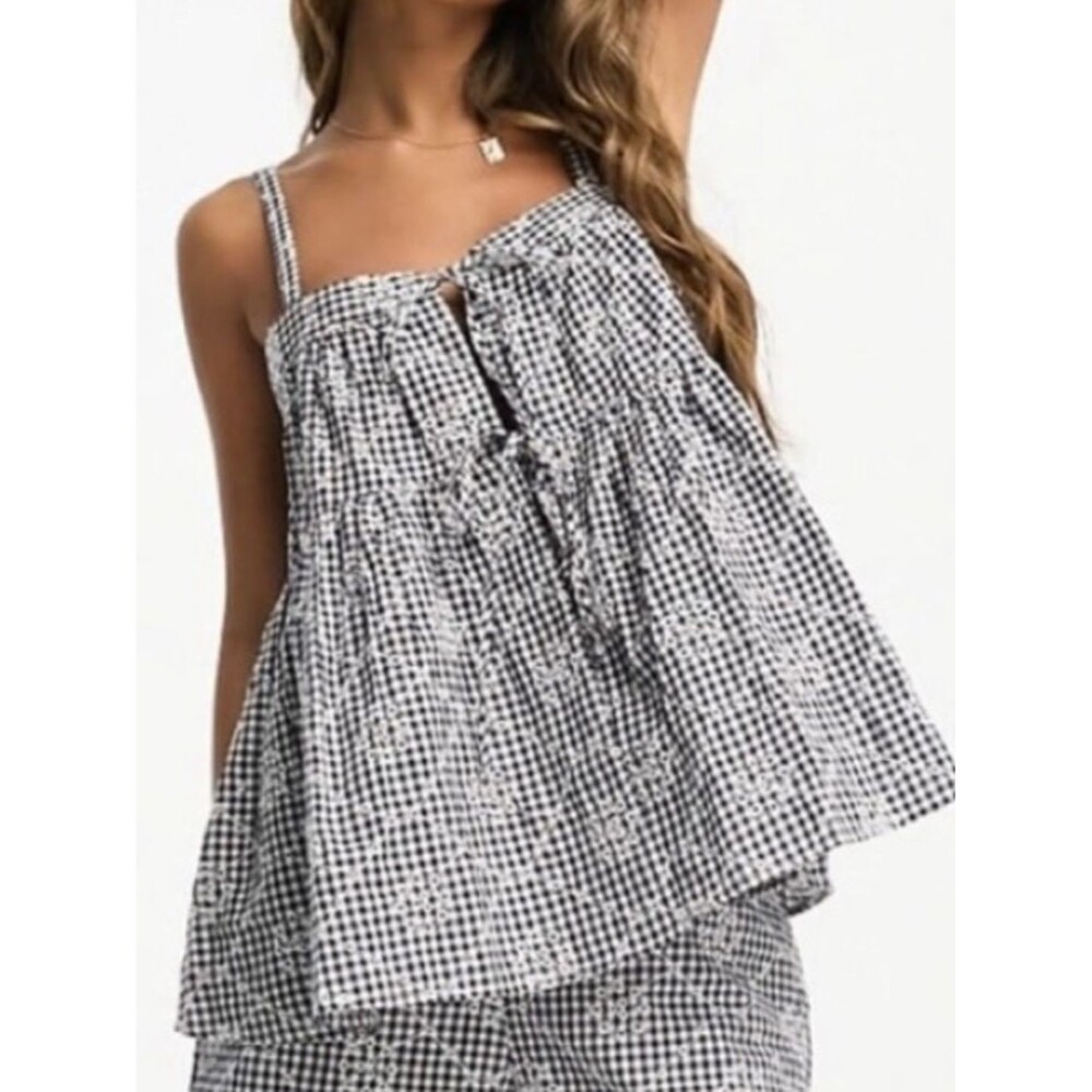 ASOS Design White Black Eyelet Gingham Tie-Front Camisole boho euro summer Sz 12